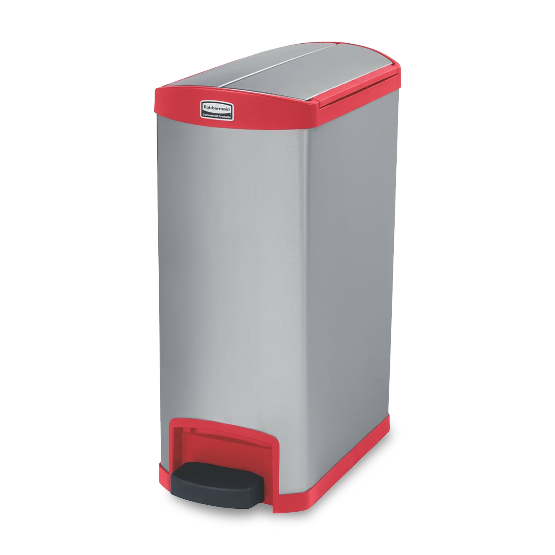 IMPRESSIONS™ 13 GAL STEP-ON STAINLESS STEEL END STEP CONTAINER - RED