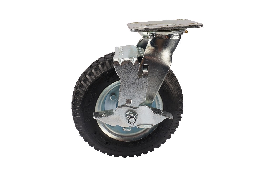 HEAVY DUTY 8 INCH PNEUMATIC CASTER WHEEL SWIVEL WITH BRAKE BLACK