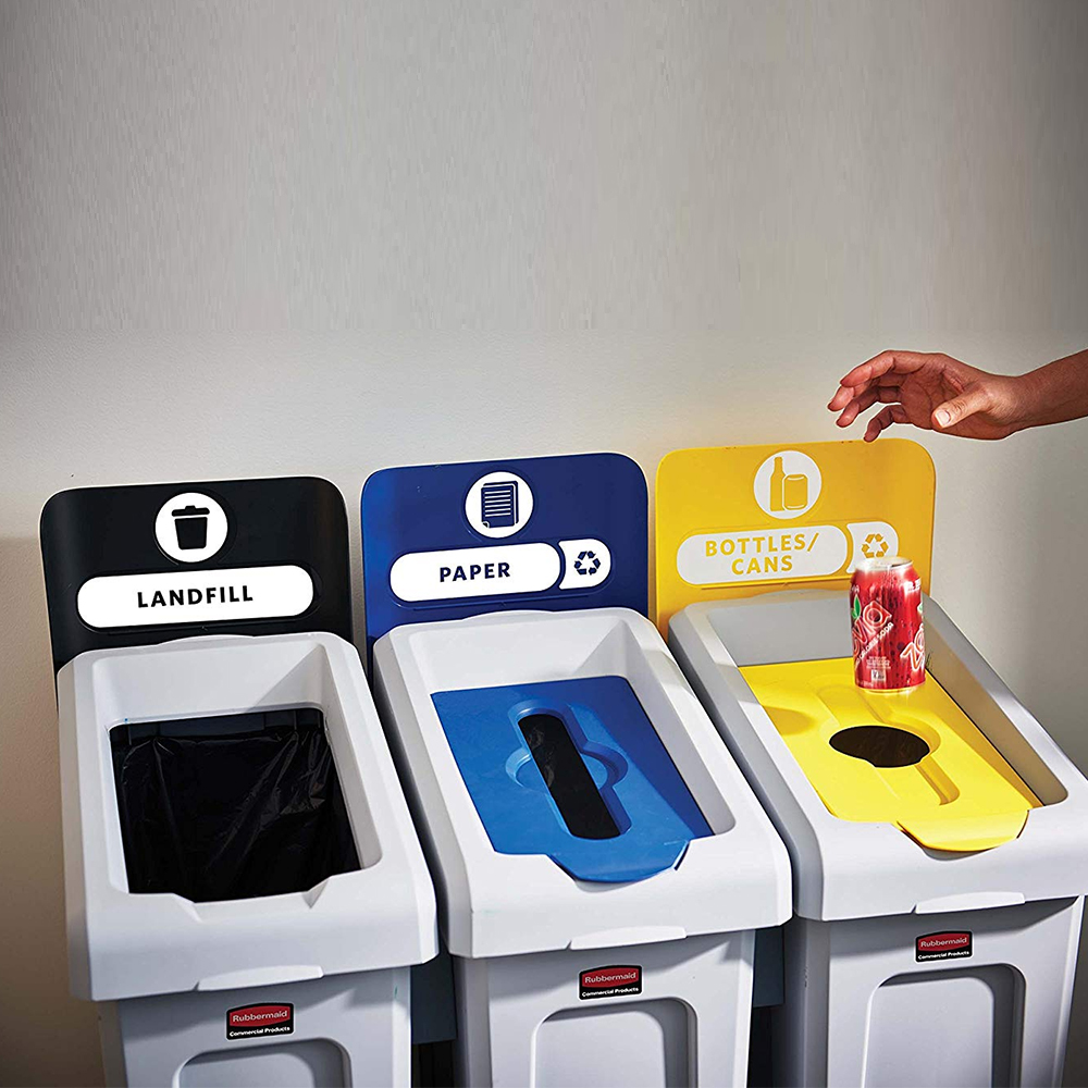 ถังขยะรีไซเคิล แบบ 3 ถัง Slim Jim® Recycling Station สำหรับขยะแบบฝังกลบได้ ขวด กระป๋อง และกระดาษ